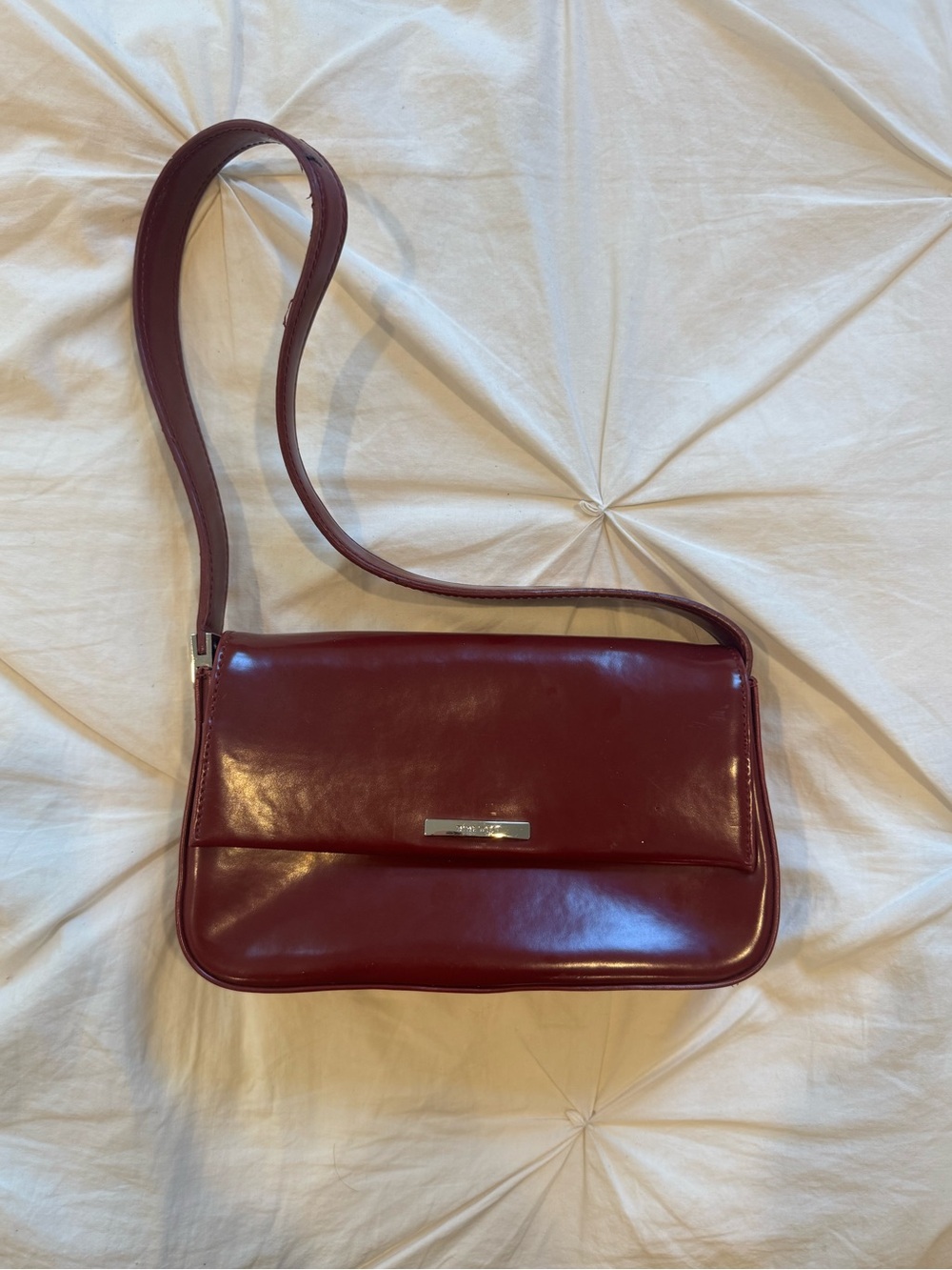 Nine West Wine Leather Shoulder Bag with Silver Accent